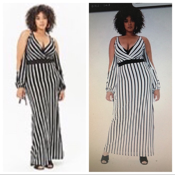Manaco Dresses & Skirts - Plus Size Striped Open Shoulder Maxi Dress